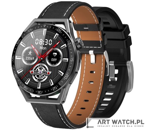 Smartwatch Rubicon RNCE88-1 Czarny- Czarny Pasek Silikonowy + Czarny Pasek Skórzany