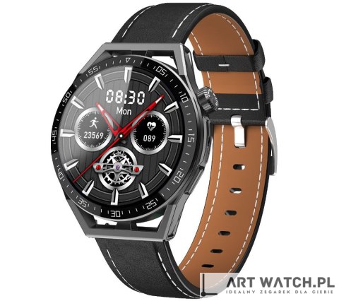 Smartwatch Rubicon RNCE88-1 Czarny- Czarny Pasek Silikonowy + Czarny Pasek Skórzany