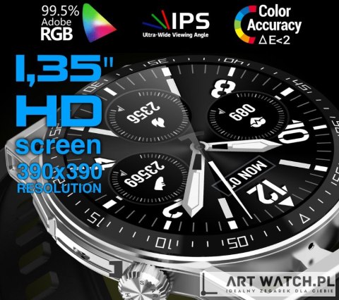 Smartwatch Rubicon RNCE88-1 Czarny- Czarny Pasek Silikonowy + Czarny Pasek Skórzany