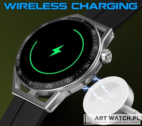 Smartwatch Rubicon RNCE88-1 Czarny- Czarny Pasek Silikonowy + Czarny Pasek Skórzany