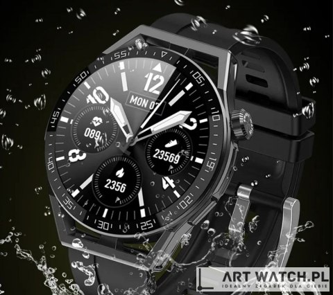 Smartwatch Rubicon RNCE88-1 Czarny- Czarny Pasek Silikonowy + Czarny Pasek Skórzany