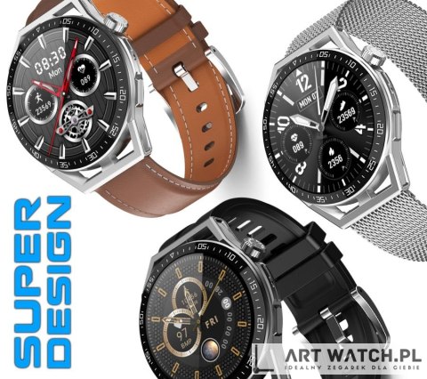 Smartwatch Rubicon RNCE88-1 Czarny- Czarny Pasek Silikonowy + Czarny Pasek Skórzany