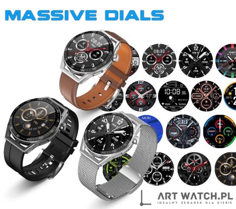 Smartwatch Rubicon RNCE88-1 Czarny- Czarny Pasek Silikonowy + Czarny Pasek Skórzany
