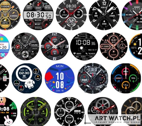 Smartwatch Rubicon RNCE88-1 Czarny- Czarny Pasek Silikonowy + Czarny Pasek Skórzany