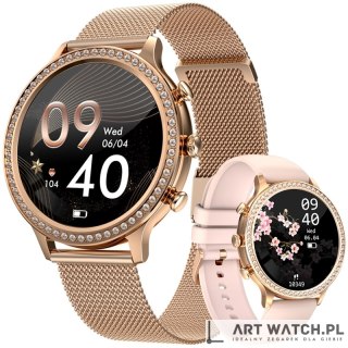 Smartwatch Damski VELTORI VT310-1 Złota Bransoleta + Różowy Pasek Silikonowy