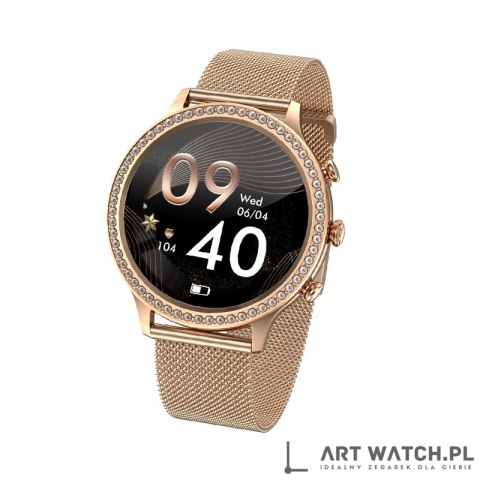 Smartwatch Damski VELTORI VT310-1 Złota Bransoleta + Różowy Pasek Silikonowy