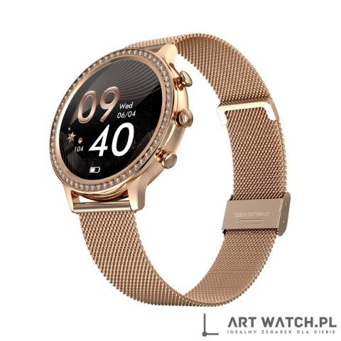 Smartwatch Damski VELTORI VT310-1 Złota Bransoleta + Różowy Pasek Silikonowy