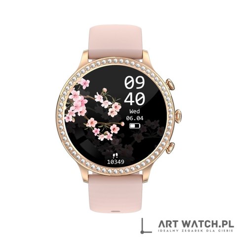 Smartwatch Damski VELTORI VT310-1 Złota Bransoleta + Różowy Pasek Silikonowy