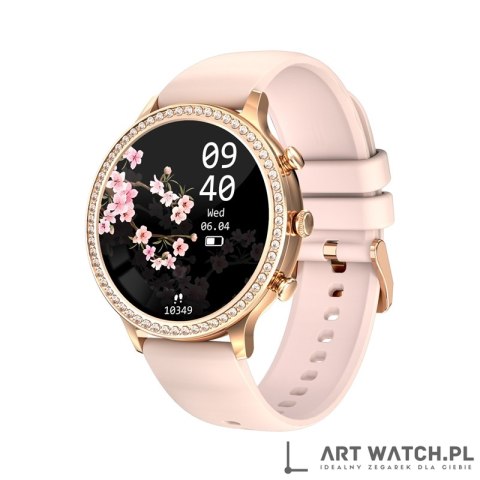 Smartwatch Damski VELTORI VT310-1 Złota Bransoleta + Różowy Pasek Silikonowy