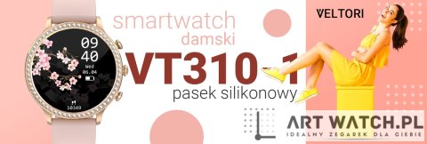 Smartwatch Damski VELTORI VT310-1 Złota Bransoleta + Różowy Pasek Silikonowy