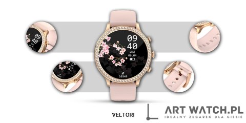 Smartwatch Damski VELTORI VT310-1 Złota Bransoleta + Różowy Pasek Silikonowy