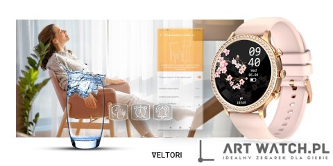 Smartwatch Damski VELTORI VT310-1 Złota Bransoleta + Różowy Pasek Silikonowy