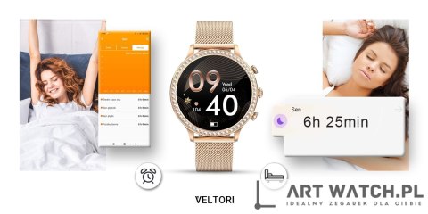 Smartwatch Damski VELTORI VT310-1 Złota Bransoleta + Różowy Pasek Silikonowy