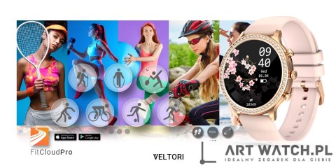 Smartwatch Damski VELTORI VT310-1 Złota Bransoleta + Różowy Pasek Silikonowy