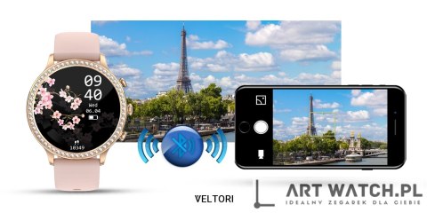 Smartwatch Damski VELTORI VT310-1 Złota Bransoleta + Różowy Pasek Silikonowy
