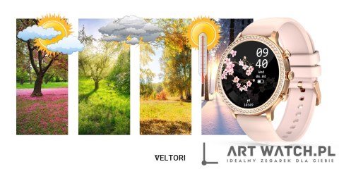Smartwatch Damski VELTORI VT310-1 Złota Bransoleta + Różowy Pasek Silikonowy