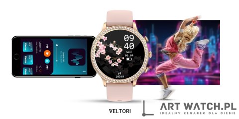 Smartwatch Damski VELTORI VT310-1 Złota Bransoleta + Różowy Pasek Silikonowy
