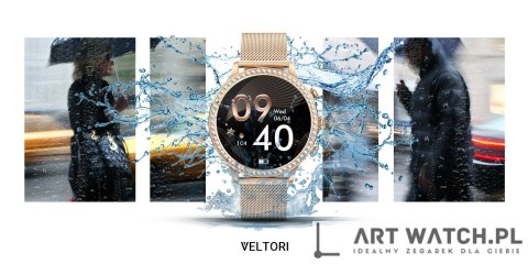 Smartwatch Damski VELTORI VT310-1 Złota Bransoleta + Różowy Pasek Silikonowy