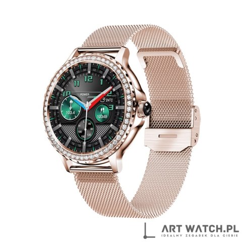 Smartwatch Damski VELTORI VT320-1 Złota Bransoleta + Różowy Pasek Silikonowy