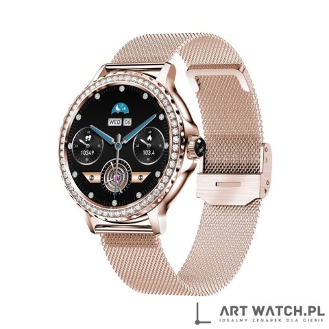 Smartwatch Damski VELTORI VT320-1 Złota Bransoleta + Różowy Pasek Silikonowy