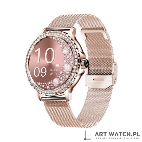 Smartwatch Damski VELTORI VT320-1 Złota Bransoleta + Różowy Pasek Silikonowy