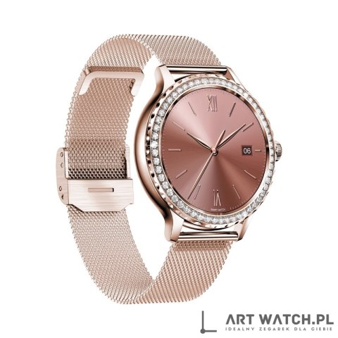 Smartwatch Damski VELTORI VT320-1 Złota Bransoleta + Różowy Pasek Silikonowy