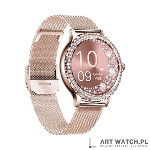 Smartwatch Damski VELTORI VT320-1 Złota Bransoleta + Różowy Pasek Silikonowy