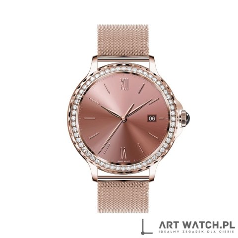 Smartwatch Damski VELTORI VT320-1 Złota Bransoleta + Różowy Pasek Silikonowy