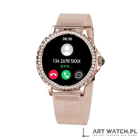 Smartwatch Damski VELTORI VT320-1 Złota Bransoleta + Różowy Pasek Silikonowy