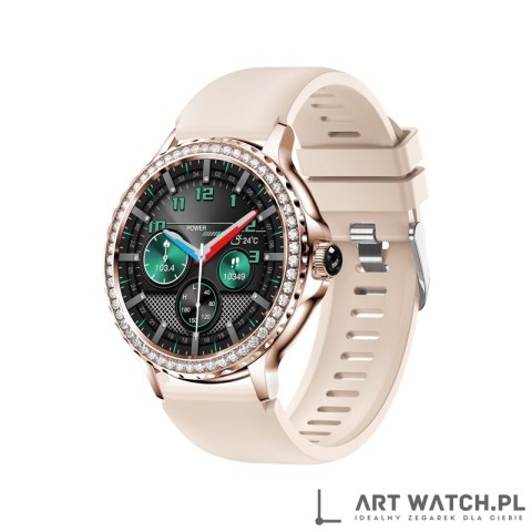 Smartwatch Damski VELTORI VT320-1 Złota Bransoleta + Różowy Pasek Silikonowy