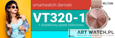 Smartwatch Damski VELTORI VT320-1 Złota Bransoleta + Różowy Pasek Silikonowy