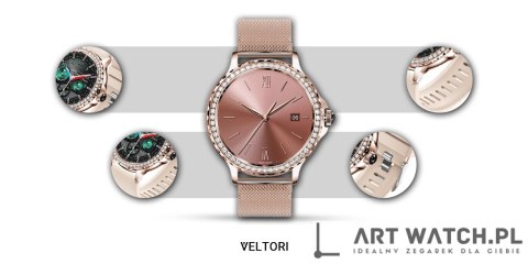 Smartwatch Damski VELTORI VT320-1 Złota Bransoleta + Różowy Pasek Silikonowy