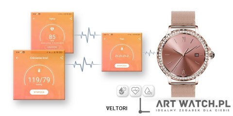 Smartwatch Damski VELTORI VT320-1 Złota Bransoleta + Różowy Pasek Silikonowy