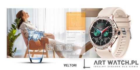 Smartwatch Damski VELTORI VT320-1 Złota Bransoleta + Różowy Pasek Silikonowy
