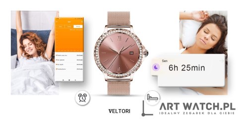Smartwatch Damski VELTORI VT320-1 Złota Bransoleta + Różowy Pasek Silikonowy