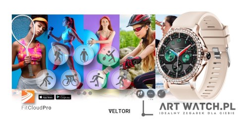 Smartwatch Damski VELTORI VT320-1 Złota Bransoleta + Różowy Pasek Silikonowy
