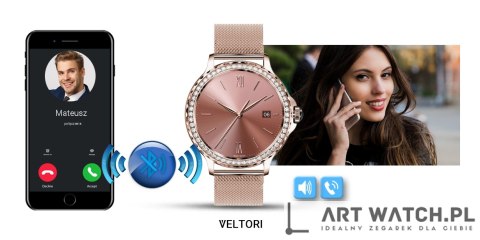 Smartwatch Damski VELTORI VT320-1 Złota Bransoleta + Różowy Pasek Silikonowy