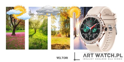Smartwatch Damski VELTORI VT320-1 Złota Bransoleta + Różowy Pasek Silikonowy