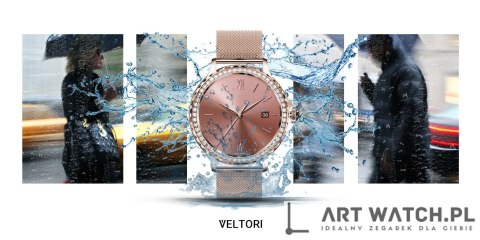 Smartwatch Damski VELTORI VT320-1 Złota Bransoleta + Różowy Pasek Silikonowy