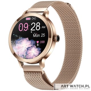 Smartwatch Damski VELTORI VT340-1 Złota Bransoleta + Różowy Pasek Silikonowy