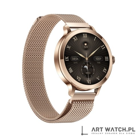 Smartwatch Damski VELTORI VT340-1 Złota Bransoleta + Różowy Pasek Silikonowy