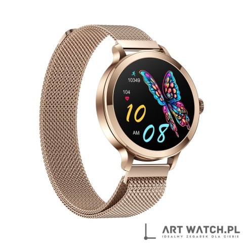 Smartwatch Damski VELTORI VT340-1 Złota Bransoleta + Różowy Pasek Silikonowy