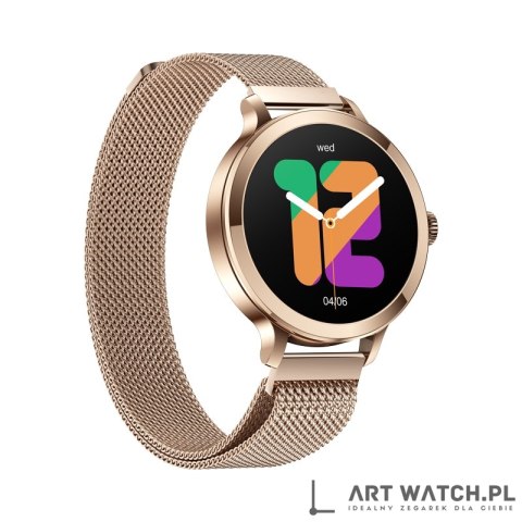Smartwatch Damski VELTORI VT340-1 Złota Bransoleta + Różowy Pasek Silikonowy