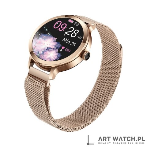 Smartwatch Damski VELTORI VT340-1 Złota Bransoleta + Różowy Pasek Silikonowy