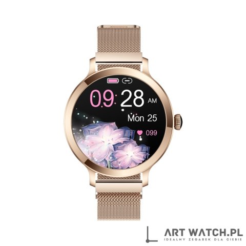 Smartwatch Damski VELTORI VT340-1 Złota Bransoleta + Różowy Pasek Silikonowy