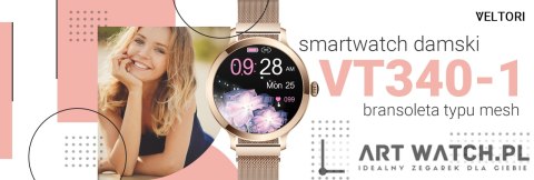 Smartwatch Damski VELTORI VT340-1 Złota Bransoleta + Różowy Pasek Silikonowy