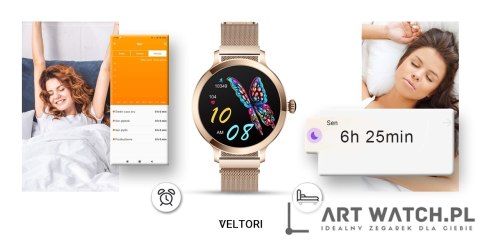 Smartwatch Damski VELTORI VT340-1 Złota Bransoleta + Różowy Pasek Silikonowy