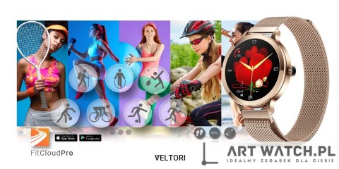 Smartwatch Damski VELTORI VT340-1 Złota Bransoleta + Różowy Pasek Silikonowy