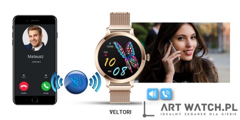 Smartwatch Damski VELTORI VT340-1 Złota Bransoleta + Różowy Pasek Silikonowy