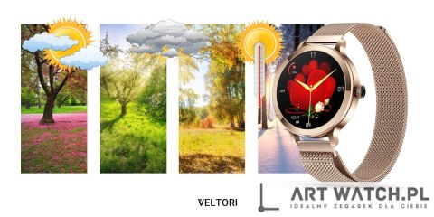 Smartwatch Damski VELTORI VT340-1 Złota Bransoleta + Różowy Pasek Silikonowy